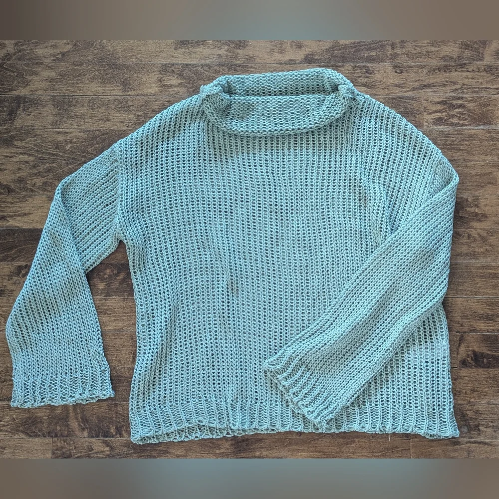 4/$10 ✨ Zara Light Green Knit Turtleneck Sweater‎ Women's Small Crochet Layers - Picture 6 of 7